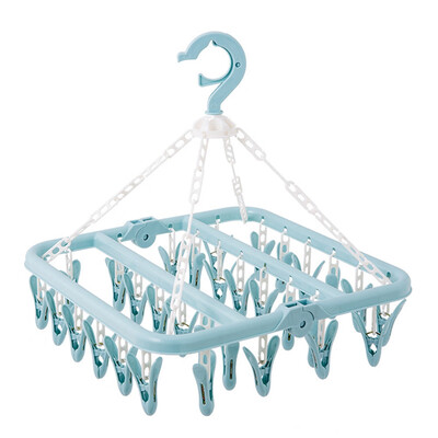 

32 Clips Socks Drying Rack Hanging Folding Laundry Underwear Bra Hanger Foldable