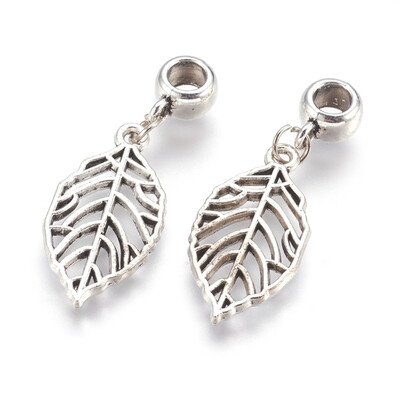 

Tibetan Style Alloy European Dangle Beads Leaf Antique Silver 40mm Hole 45mm Pendant 27x14x2mm