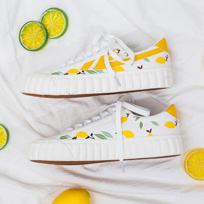 

Japanese-series lemon hand-drawing shoes womens ulzzang 2019 new-style fashionable shoes all-in-one students net red anti-exp