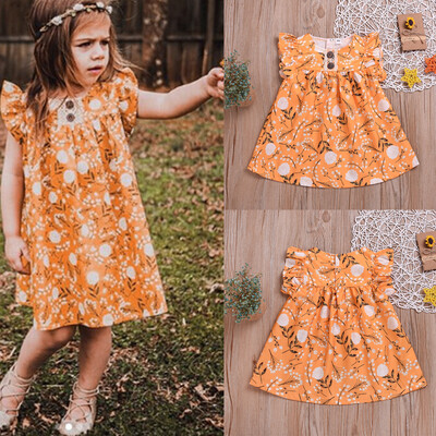 

Toddler Kids Baby Girls Floral Print Top Ruffled Princess Casual Sundress Dress