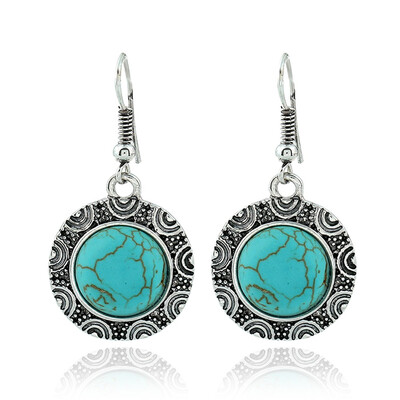 

Retro Eardrop European&American Popular Earrings Round Turquoise Women Earrings Hanging Jewelry