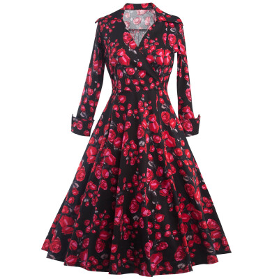 

Long Sleeves Floral Print Surplice Dress