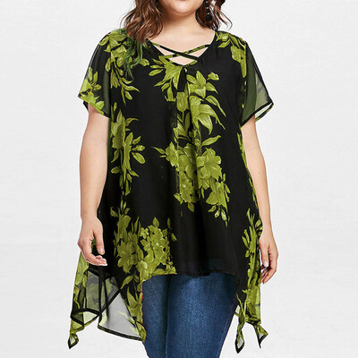 

Womens Tops T-Shirt Chiffon Casual Loose Blouse Irregular Long Shirts Plus Size