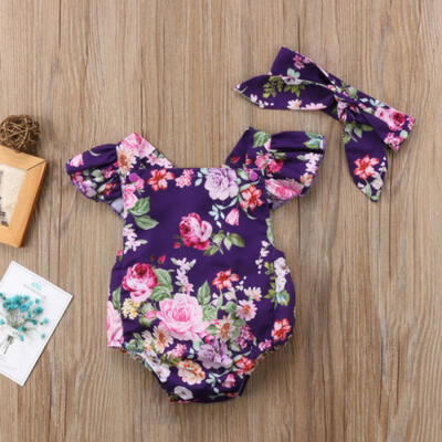 

2pcs Toddler Newborn Baby Girls Floral Bodysuit Romper Jumpsuit Outfits Clothes