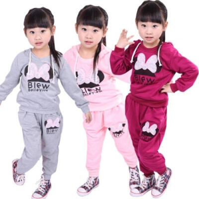 

2Pcs Baby Girls Kids Long Sleeve Bowknot Hoodies Sportswear Clothing Sets Outfit