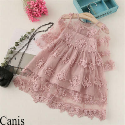 

Floral Kid Infant Baby Girl 34 Bell Sleeve Dress Princess Lace Tutu Mesh Dress