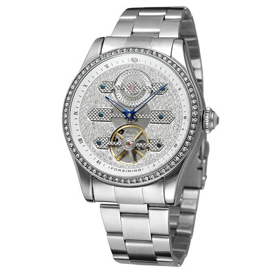 

Forsining Mens Automatic Mechanical Strap Drilling Hollow Waterproof Steel Belt Mens Watch
