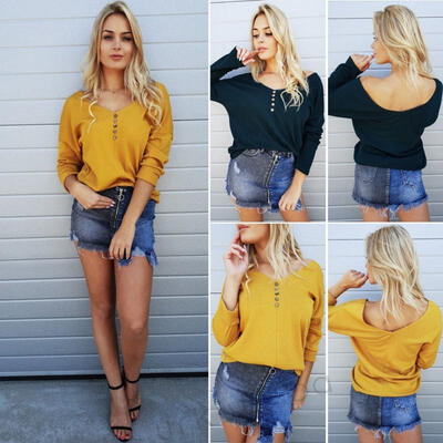 

Womens Casual Long Sleeve Round Neck Sweatshirt Ladies Loose Blouse Tops T Shirt
