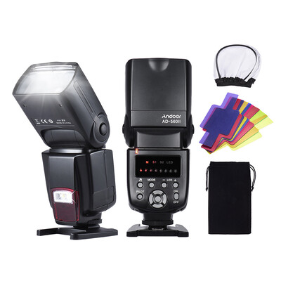 

Andoer AD-560II Pro Universal Camera Flash Speedlite On-camera Flash GN50 w Adjustable LED Fill Light with Color Filters Diffuser