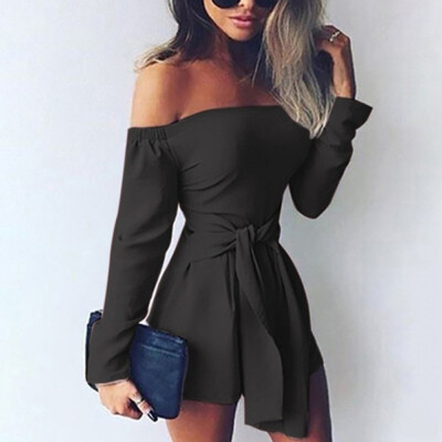 

Starmoon Fashion Sexy Women Solid Bandage Off Shoulder Long Sleeve Easy Short Jumpsuit