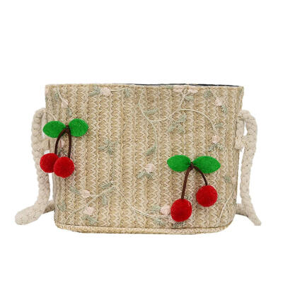 

Cherry Decor Flower Print Bag Women Shoulder Messenger Woven Small Bags