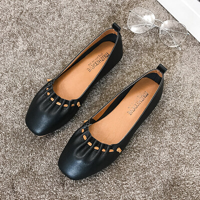 

Single-shoe flat sole womens Summer Fashion Square head shallow fold face personality casual womens shoes