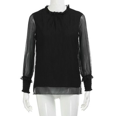 

Roseonmyhand Women Chiffon Elegant Loose Ruffles Long Sleeve Blouse Casual Tops T-shirt