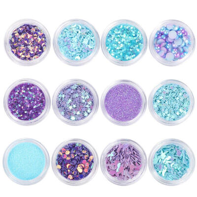 

12pcsset Laser 12 Colors DIY Nail Art Glitter Round Pentagonal Sequins