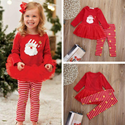 

New Christmas X-mas Infant Baby Girls Top Dress Skirt Outfits Clothes Gift Set