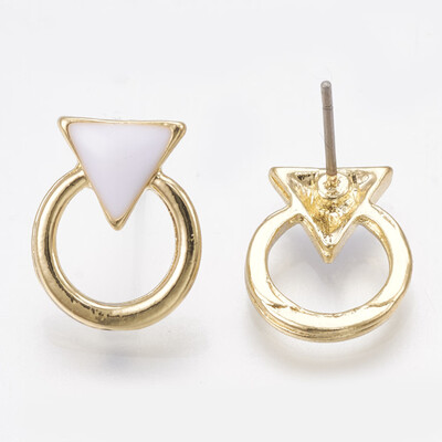 

Alloy Stud Earrings with Enamel Triangle with Ring Light Gold White 135x11mm Pin 07mm