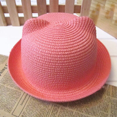 

15 Colors Summer Fashion Girls Boys Straw Hats Baby Sun Hat Lovely Children Solid Color Floppy Cat Ears Cap