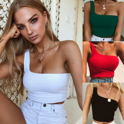 

Summer Women Casual Sleeveless One Shoulder Tank Top Vest Sexy Crop Tops Shirt