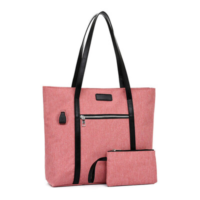 

2Pcs Fashion Travel Large Capacity Tote Shoulder Bag with USB Port Clutches Set