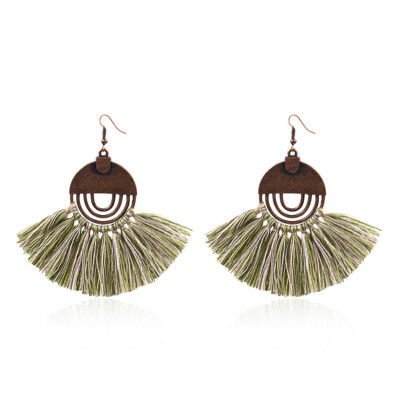 

Women Bohemia Fan Fringe Tassel Dangle Drop Hook Earrings Statement Jewelry