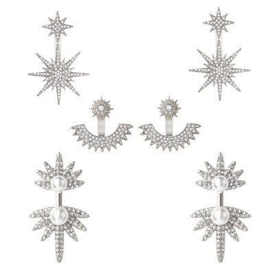 

3 Pack Stud Earring Jacket Drop Earrings Crystal Hexagram Stud Earring Women Fashion Jewelry