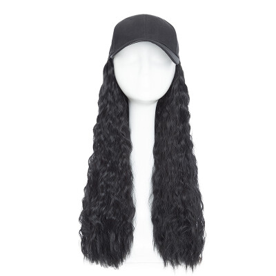 

Baseball Hat with Synthetic Hair Extension Black Color Long Wavy hair Extensions with Baseball Cap Black Hat for women