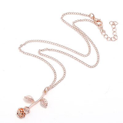 

Delicate Rose rosary Necklace & Pendants Flower Friends Vintage Charm Cute Women Jewelry necklace Rose Gold Color