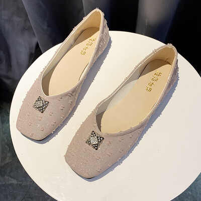 

Single shoe womens autumn square flat-bottomed evening shoes Joker shallow soft bottom ladle shoes gentle fairy shoes