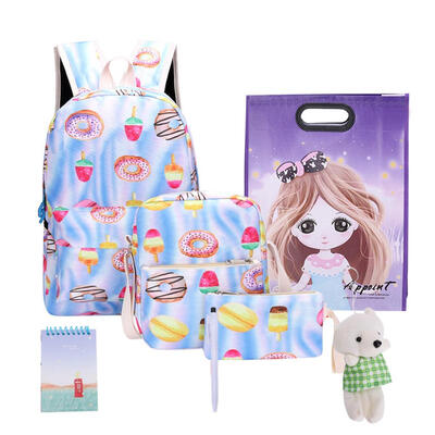 

7pcsSet Unisex Food Print Canvas Backpacks Travel Stationery Shoulder Bags
