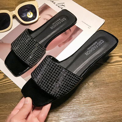 

Water drill square head sandals simple open toe slippers spring&summer flat-heeled fashionable social womens shoes