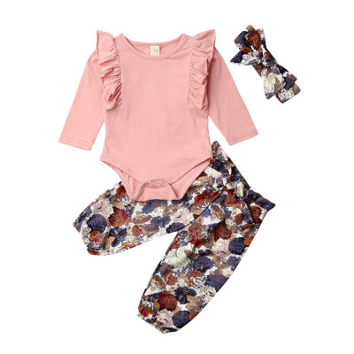 

Newborn Baby Girls Long Sleeve Flowers Top Romper Pants Headband Outfits Clothes