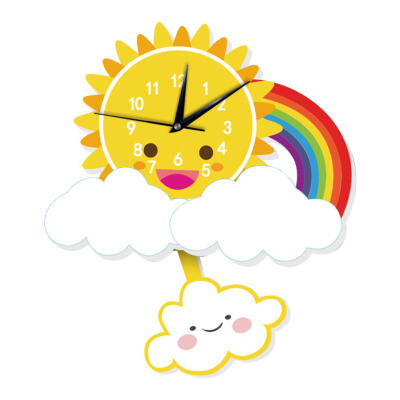 

Cute Cartoon Sun Silent Wall Clock Kids Living Bedroom Home Clocks Decor