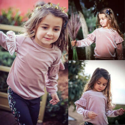 

Princess Kids Baby Girls Velvet Tops T shirt Ruffles Sleeve Sweatshirt Clothes