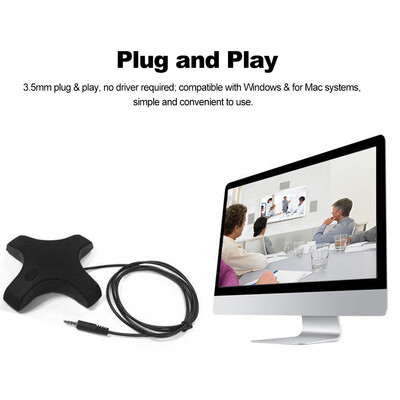 

Conference Omnidirectional Condenser Microphone Speakerphone 35mm Plug & Play 360° Audio Pickup for Business Video Meeting PC Lap