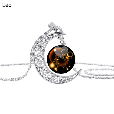 

Fashion Unisex Party Jewelry 12 Constellation Faux Gem Hollow Moon Necklace