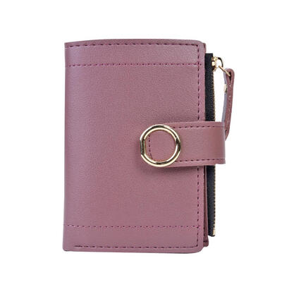 

Cute Snap Zipper Clutch Women Bifold Purse Solid Color Leather Card Holder