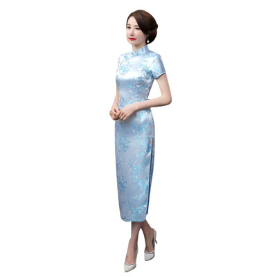 

Traditional Chinese Women Long Cheongsam Bridesmaid Short Sleeve Evening Dress