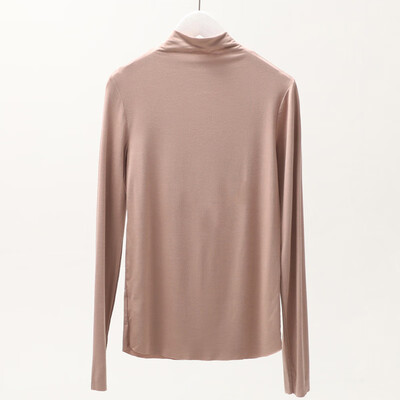 

Womens Slim High Collar Solid Blouse Tops Elastic Long Sleeve T-Shirt Pullover