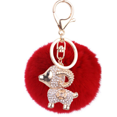 

Cartoon Keychain Korea Rex Rabbit Hair Ball Alloy Cartoon Lamb Bag Pendant Car Gift