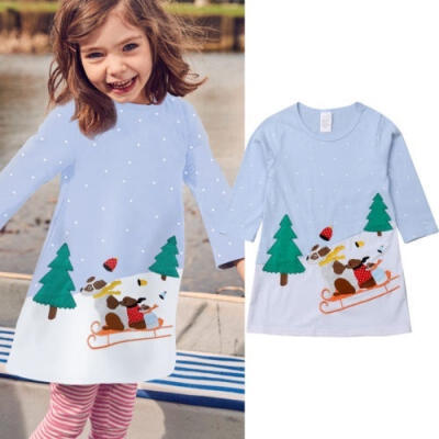 

Hot Christmas Baby Girls Dress Long Sleeve Princess Party Dress Kid Clothes