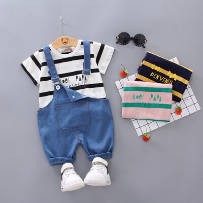 

2PCS Toddler Baby Boy Girl Casual T-Shirt Striped TopsJeans Pants Outfits