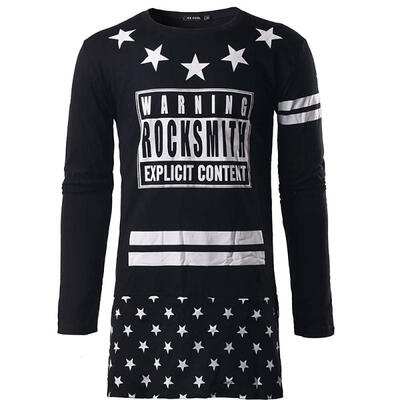 

Mens Five-pointed Star Print Patchwork Long Sleeve T Shirt Hip Hop O-Neck Shirts For Men T132