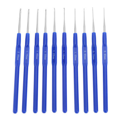 

10pcs Blue Soft Handle Aluminium Crochet Hooks Sweater Knitting Needles Kit