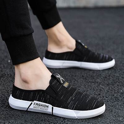 

Summer sandals mens shoes Korean version of the trend canvas half slippers without shoes Baotou a pedal lazy shoes slippers men