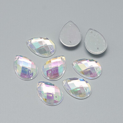

Sew on Rhinestone Acrylic Rhinestone Two Holes Garments Accessories AB Color Plated Faceted Drop Clear AB 30x16x5mm Hole