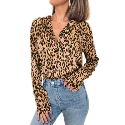 

Sexy Leopard Print Chiffon Shirt Women Long Sleeves Single Breasted Tops