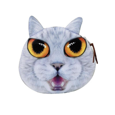 

Cute Fashion Women Coin Purse Cat Animal Head Print Zipper Closure Mini Wallet Small Clutch Bag