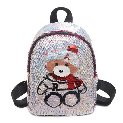 

Cute Sequins Bear Pattern Travel Backpacks Women Glitter Small School Bags