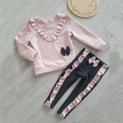 

Toddler Kid Baby Girl Ruffle Bowknot Sweatshirt Pants Trousers Outfit Clothes