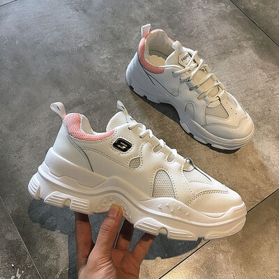 

Sports Shoes Female Summer Breathable Korean Fashion Mesh Student Running Shoes Lace Muffin Thick-soled Daddy Shoes